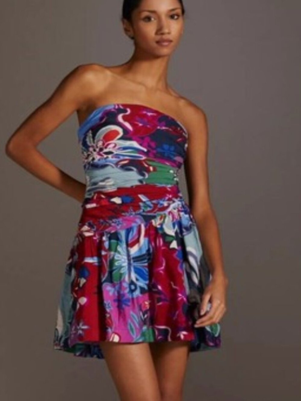 Anthropologie Women City Pink Blue Floral Lace-Up Classic Mini Dress, size 0